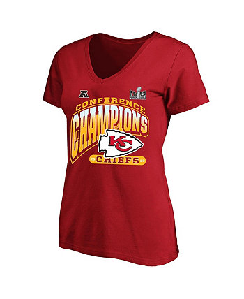 Красная женская футболка Kansas City Chiefs 2023 AFC Champions плюс размер с v-образным вырезом «Радуйся, Мэри» Fanatics
