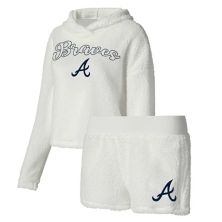 Women's Concepts Sport Cream Atlanta Braves Fluffy Hoodie Top & Shorts Sleep Set Unbranded