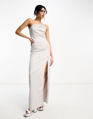 Платье макси на одно плечо с разрезом Extro & Vert Tall из атласа каменно-серого цвета Extro & Vert