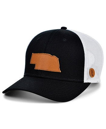 Men's Black and White Nebraska Statement Trucker Snapback Adjustable Hat Local Crowns