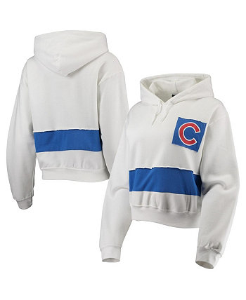 Женский укороченный пуловер с капюшоном Chicago Cubs белого и королевского цвета Refried Apparel