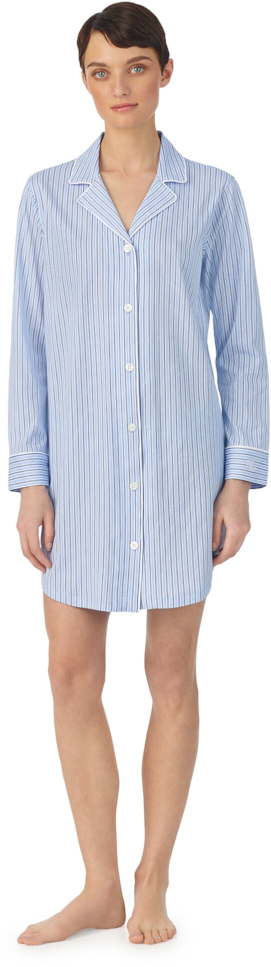 Рубашка для сна из органического хлопка с длинными рукавами и вырезом на воротнике LAUREN Ralph Lauren