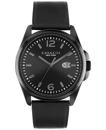 Мужские часы Greyson с черным кожаным ремешком 41 мм COACH