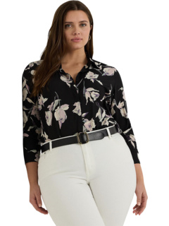 Рубашка из крепдешина больших размеров классического кроя с цветочным принтом LAUREN Ralph Lauren