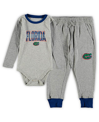Boys and Girls Infant Wes and Willy Heathered Gray, Royal Florida Gators Jie Jie Long Sleeve Bodysuit and Pants Set Wes & Willy