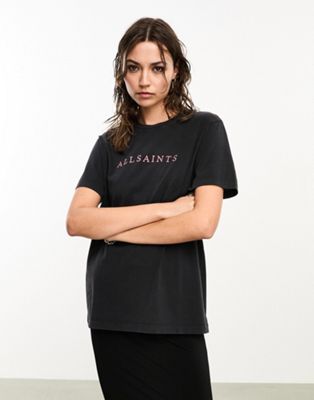 Эксклюзивная черная футболка с вышитым логотипом Pippa AllSaints x ASOS AllSaints