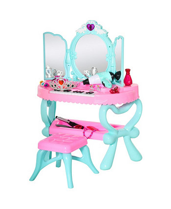 2 In 1 Musical Piano Kids Dressing Table Set w/ Light Qaba