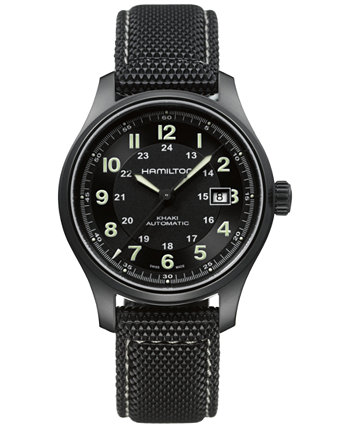 Мужские швейцарские автоматические часы цвета хаки поле с черным холщовым ремешком, 42 мм H70575733 Hamilton