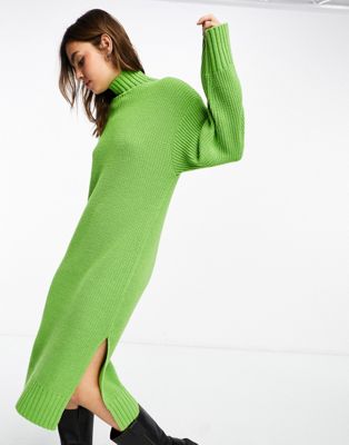 Зеленое платье-свитер миди оверсайз с разрезами по бокам Monki Monki