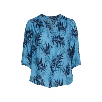 Блузка с защипами и принтом листьев NYDJ