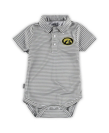 Infant Boys and Girls Charcoal Iowa Hawkeyes Carson Striped Polo Shirt Bodysuit Garb