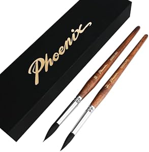 PHOENIX Professional Watercolor Paint Brush Set - 2PCS Natural Squirrel Hair Blend Mop Round Paint Brush (Size 14,16) - Medium Water Paint Brush for Gouache, Ink, Acrylic with Birch Wood Handle Phoenix