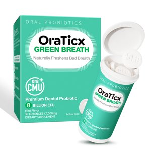 OraTicx Green Breath Oral Probiotics for Freshen Bad Breath, Naturally Supports Dental Health & Immunity, 8 Billion CFU, Mint Flavor 30 Lozenges 1-PK OraTicx