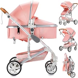 2 in 1 Baby Stroller with Bassinet Convertible Reversible Standard Baby Pram Portable Pushchair Infant Buggy Baby Carriage Foldable High Landscape Pram for Toddler Newborn (2USV9-BG) Supperbebe