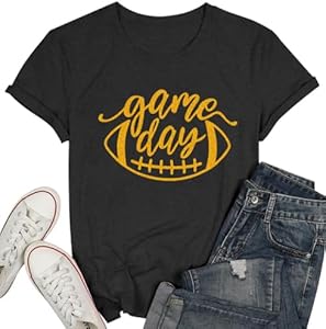 Game Day Football T Shirts Women Cute Football Graphic Tee Tops Funny Sunday Casual Short Sleeve Tee Shirts Alltb