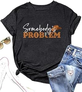 Country Music Shirts for Women Somebody's Problem Letter Print T-Shirts Cute Western Cowgirl Hat Graphic Tee Colorful Bling