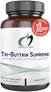 Designs for Health Tri-Butyrin Supreme - 3-in-1 Butyric Acid (Butyrate) Postbiotics for Gut Health & Gut Permeability Support - Tributyrin Supplement with Odor-Minimizing Innovation (60 Softgels) Designs for Health