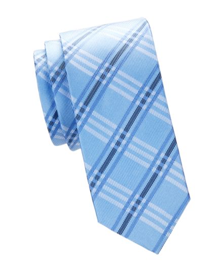 Шелковый жаккардовый галстук в клетку Saks Fifth Avenue
