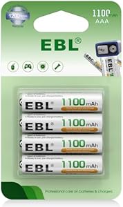 EBL AAA Rechargeable Batteries (4 Counts) 1100mAh Pre-Charged Triple A NiMH Battery with Retail Package Ebl