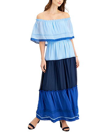 Платье с открытыми плечами и цветными блоками Taylor