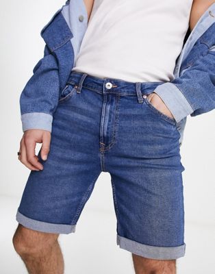 Купить Шорты Темно-синие джинсовые шорты с завышенной талией Bershka Bershka,цвет - cиний, по цене 2 910 рублей в интернет-магазине Usmall.ru