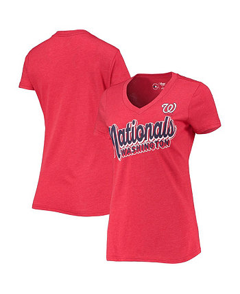 Женская красная футболка с v-образным вырезом, занявшая первое место на чемпионате Washington Nationals в меланжевом цвете G-III