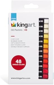 KINGART 179-48 Studio OIL PASTELS, Set of 48 Round Sticks (2.3" x 0.3"), Rich, Vibrant Colors for Paper, Canvas, Wood, Non-Toxic, 48 Colors Kingart