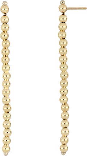 Линейные серьги-капли из 14-каратного желтого золота с бусинами Bony Levy