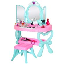 Qaba 2 в 1 музыкальное пианино детский туалетный столик набор 32 шт. туалетный столик для макияжа дети притворяются игрушкой с косметическим набором зеркальный стул свет для 3 6 лет розовый синий Qaba