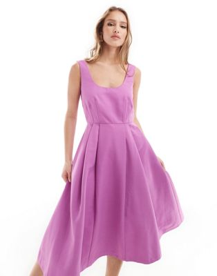 Фиолетовое платье миди с пышной юбкой Closet London Closet London
