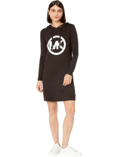 Миниатюрное платье с капюшоном с круглым вырезом и логотипом MK с длинными рукавами MICHAEL Michael Kors