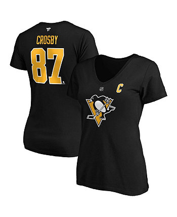 Женская черная футболка с v-образным вырезом Sidney Crosby Pittsburgh Penguins размера плюс с именем и номером Fanatics