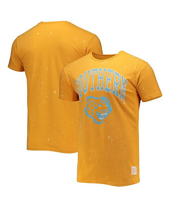 Men's Gold Southern University Jaguars Bleach Splatter T-shirt Original Retro Brand