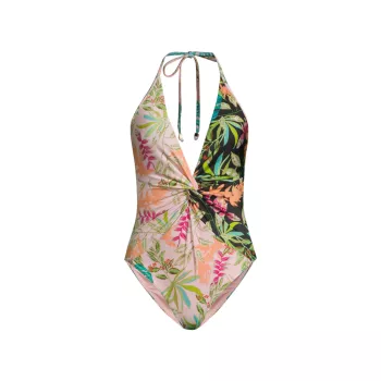 Цельный купальник Tropicalia с контрастным цветочным принтом PatBO