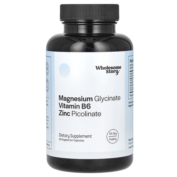 Магний Глицинат, Витамин B6, Цинк Пиколинат - 60 растительных капсул - Wholesome Wholesome