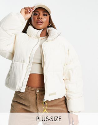 Sixth June Plus oversized cropped puffer jacket in off white Sixth June Plus
