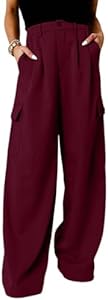 Dokotoo Womens High Waisted Wide Leg Cargo Pants Baggy Casual Trendy Work Pants with 4 Pockets Dokotoo