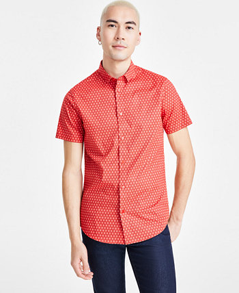Men's Short Sleeve Button-Front Geometric Print Shirt Armani