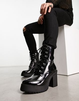 Черные ботинки на шнуровке на массивной подошве ASOS DESIGN из искусственной кожи ASOS DESIGN