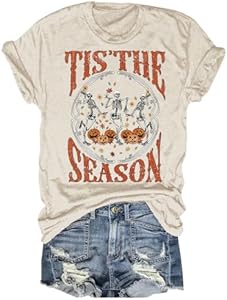 Womens Fall Pumpkin T-Shirts Funny Short Sleeve Halloween Graphic Tees Tops EIGIAGWNG