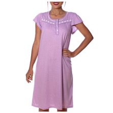 Women's Polka Dot Cap Sleeves Embroidery Nightgown Yafemarte