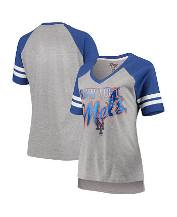 Женская серая футболка Royal New York Mets Goal Line с регланами и V-образным вырезом G-III 4Her by Carl Banks