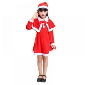 Girls Christmas Costume Little Girls Santa Suit Dress Outfit for Kids Xmas Cosplay Party Red Long Sleeve Casual Dress 3-16 Years Color Profit Kids