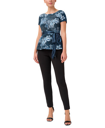 Women's Metallic Floral-Print Belted Top Adrianna Papell