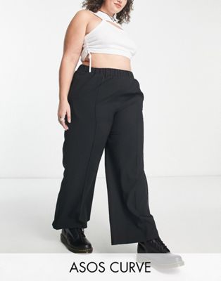 Черные брюки строгого кроя с эластичной резинкой на талии ASOS DESIGN Curve ASOS Curve