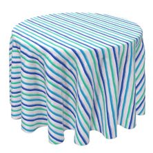 Round Tablecloth, 100% Cotton, 60 Round&#34;, Multi Blue Stripe Fabric Textile Products
