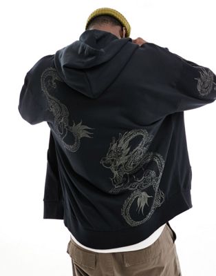 ASOS DESIGN oversized hoodie in black with dragon embroidery ASOS DESIGN