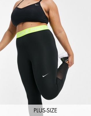 Черные и ярко-зеленые леггинсы Nike Training Plus Pro 365 Nike