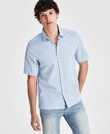 Men's Regular-Fit Geo-Print Button-Down Shirt, Created for Macy's Alfani