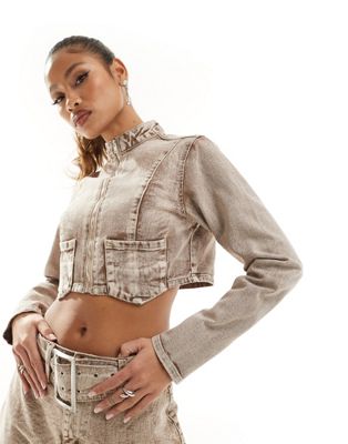 Simmi denim cropped jacket with pocket detail in light wash sand - part of a set Simmi Clothing